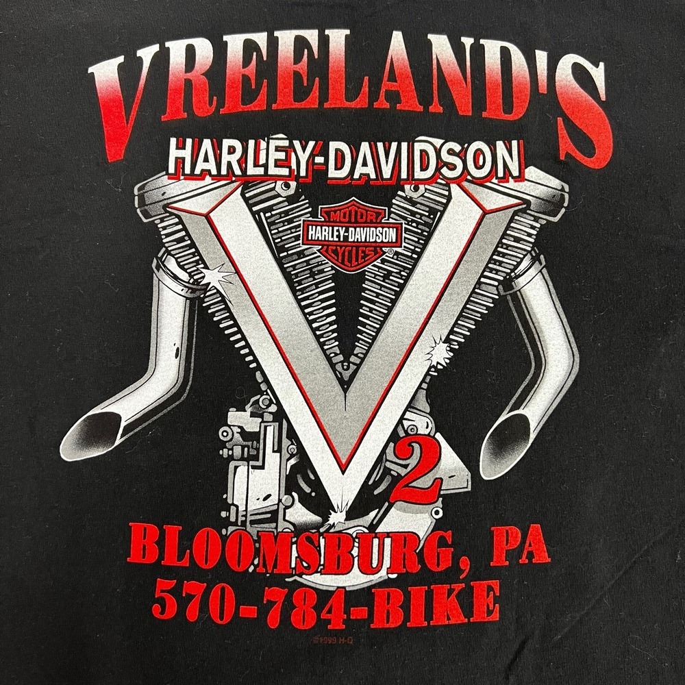 Vtg Harley Davidson Shirt Vreeland Skull Pocket V-Twin Exhaust USA Y2K 90s M